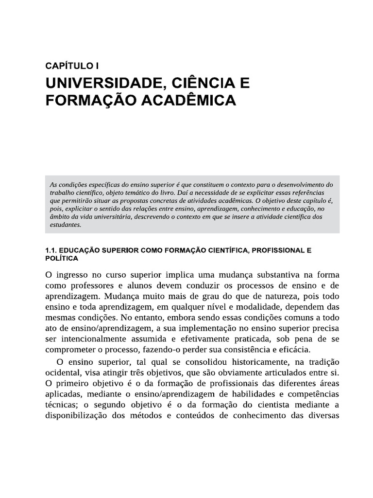 ARTIGO Universidade Ciencia e Formao Academica Captulo 1 Metodologia | PDF
