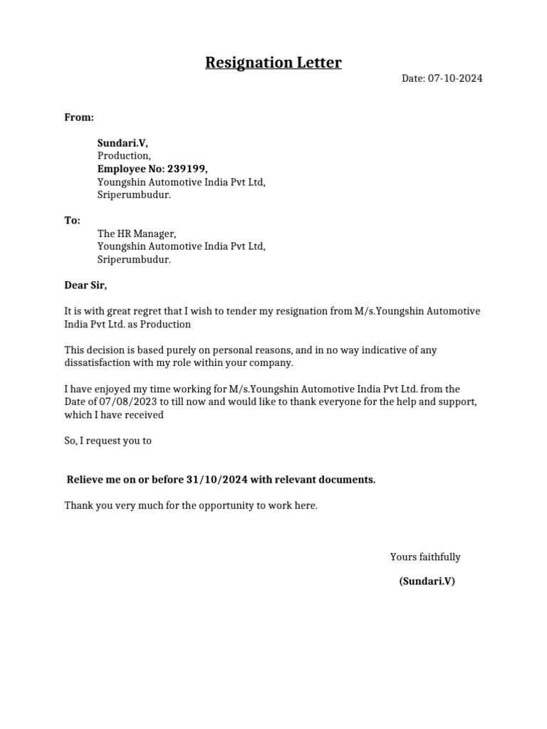 Resigned Letter Format | PDF