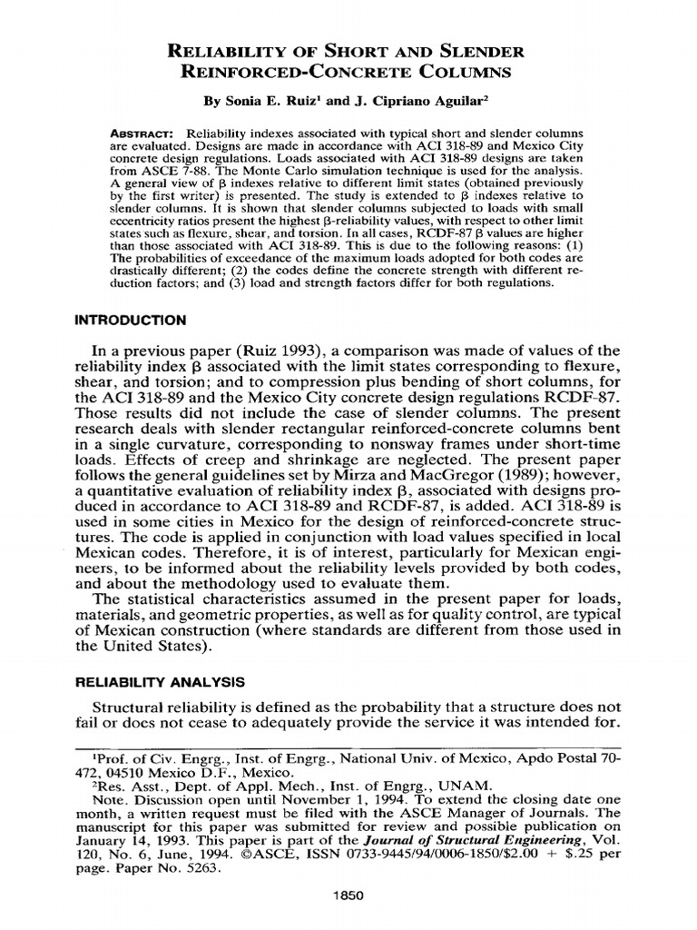 1994 Ruiz - Reliability of Short and Slender RC Columns | PDF ...