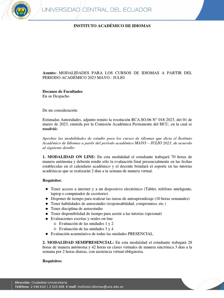 Modalidades Cursos de Idiomas Mayo-Julio 2023 | PDF