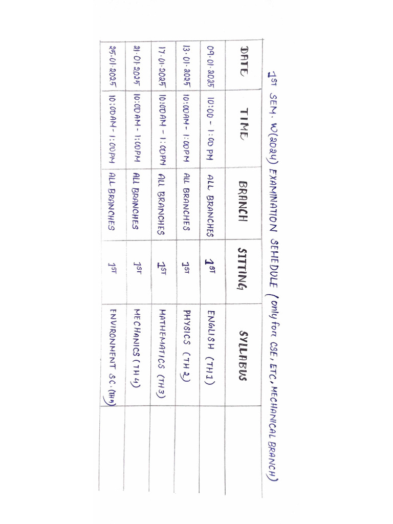 Examination Time Table | PDF