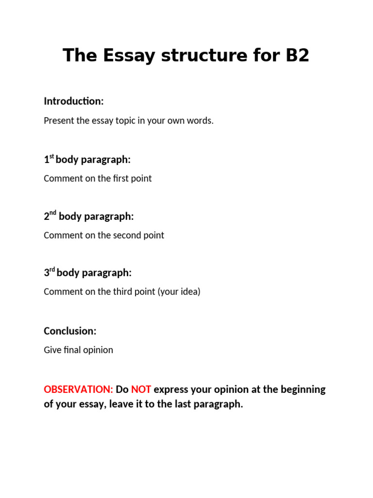B2 Opinion Essay Structure Guide | PDF