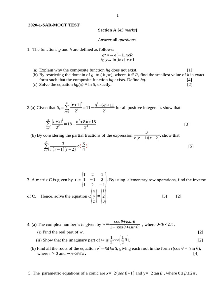 Advanced Mathematics Exam Questions | PDF | Function (Mathematics ...