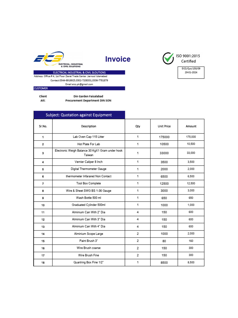 Equipment Quotation for Lab Supplies | PDF | Mechanical Engineering