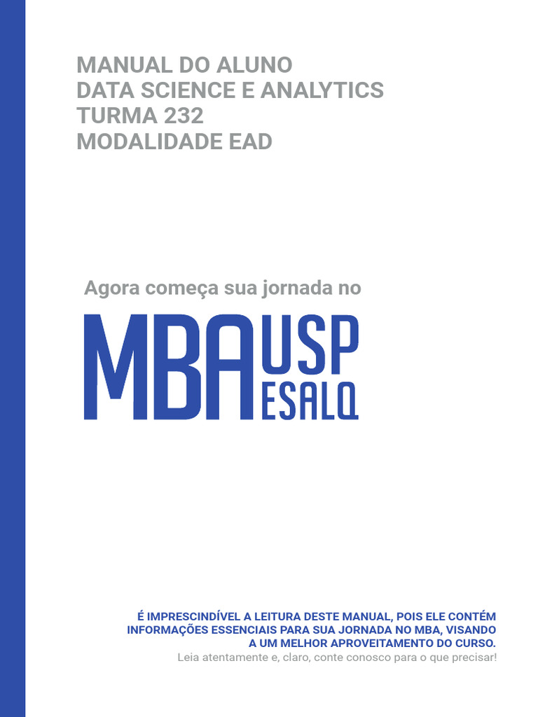 Manual do Aluno: MBA Data Science EAD | PDF | Pós-graduação | Bibliotecas