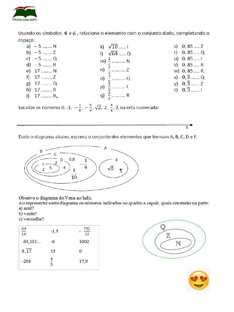 Exercícios de Conjuntos Numéricos - 1º Ano | PDF