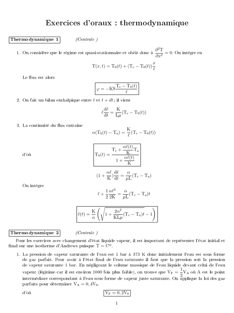 Exercices d'oraux en thermodynamique | PDF | Thermodynamique | Pression