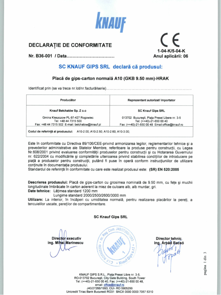 Declaration of Performance for Building Products | PDF | Drywall ...