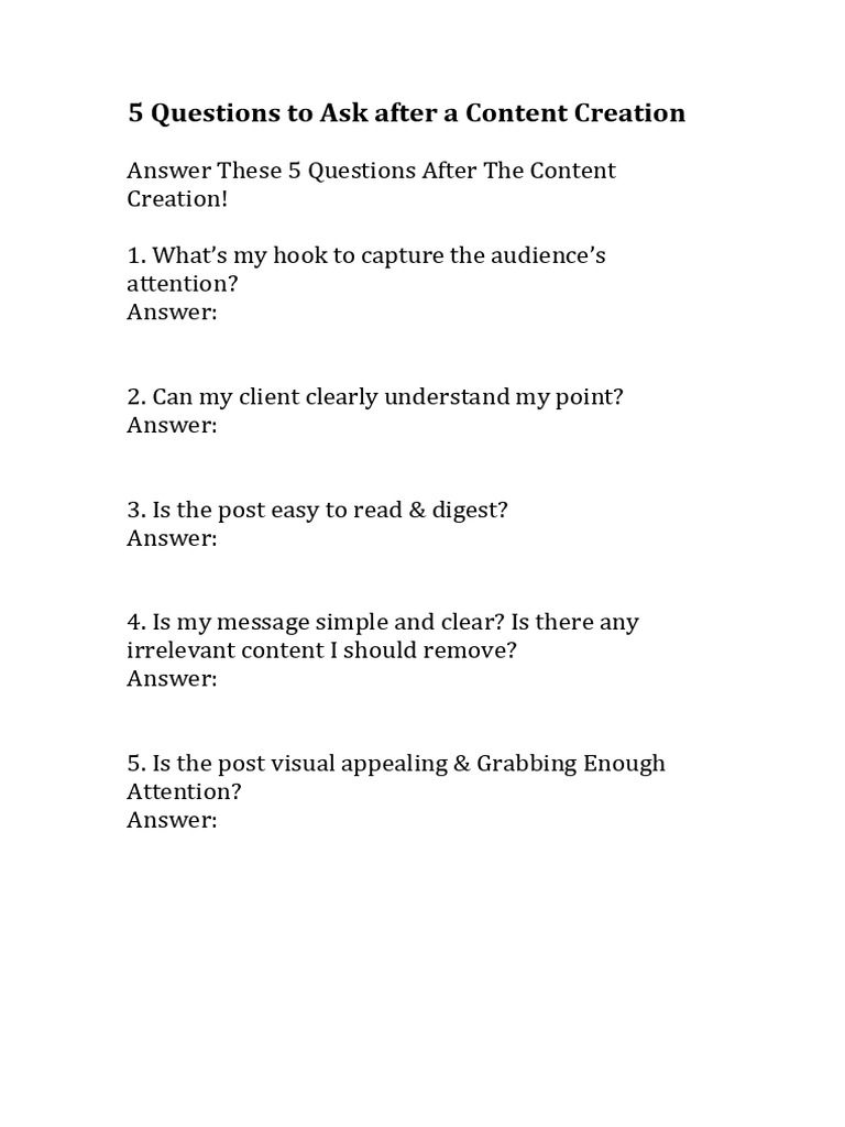 5 Questions To Ask After A Content Creation | PDF