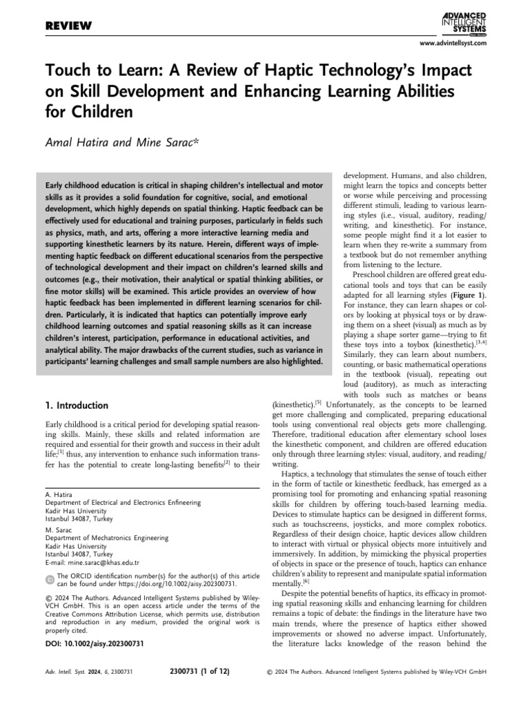 Haptic Technology in Early Childhood Learning | PDF | Virtual Reality ...