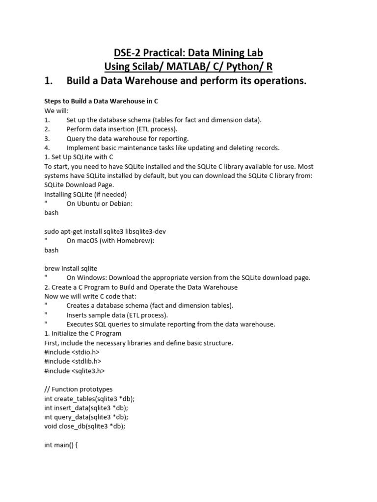 Data Warehouse Setup in C with SQLite | PDF | Data Warehouse | Mean ...