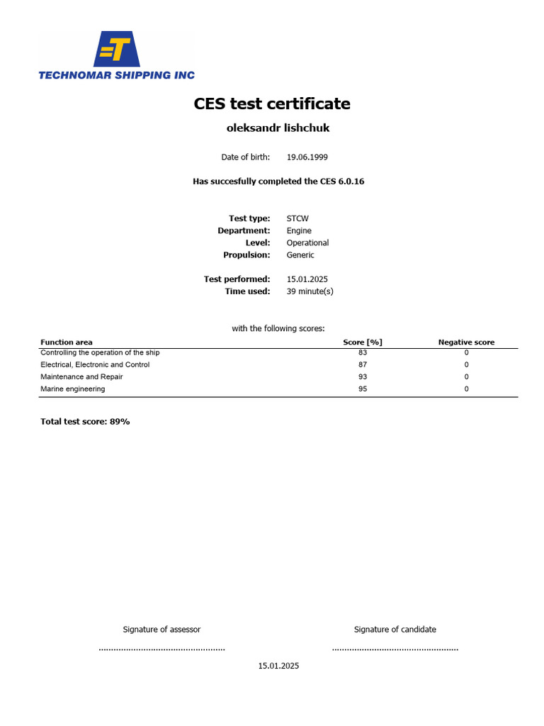 Ces test certificate pdf