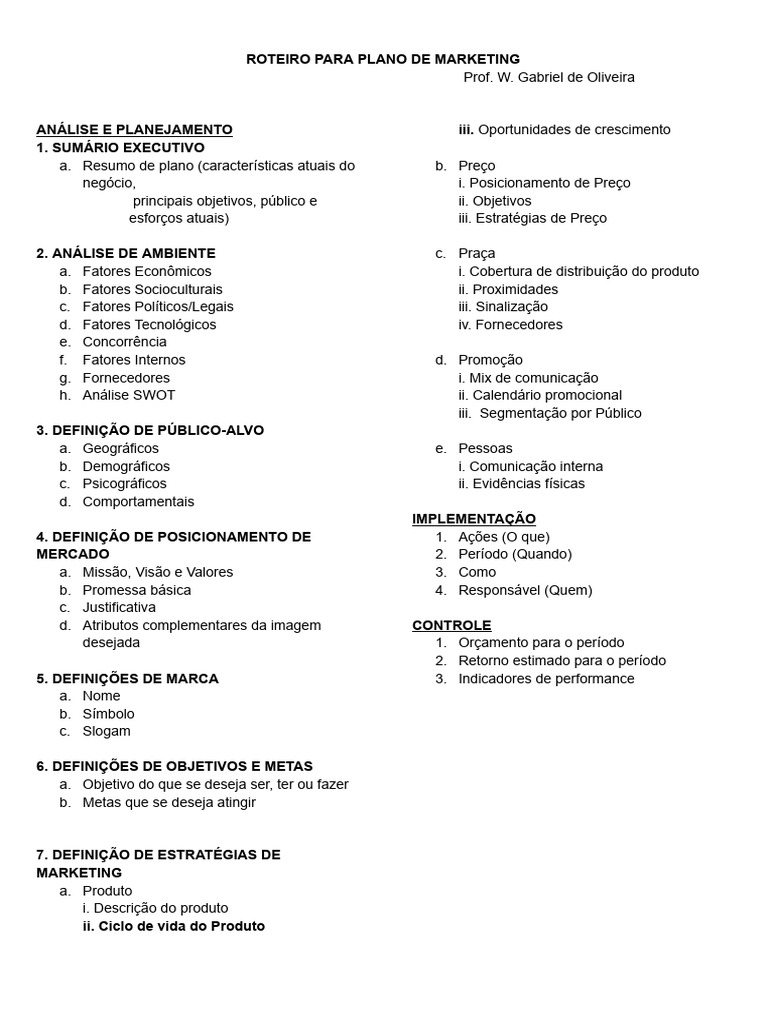 Roteiro Completo para Plano de Marketing | PDF | Segmentação de mercado ...