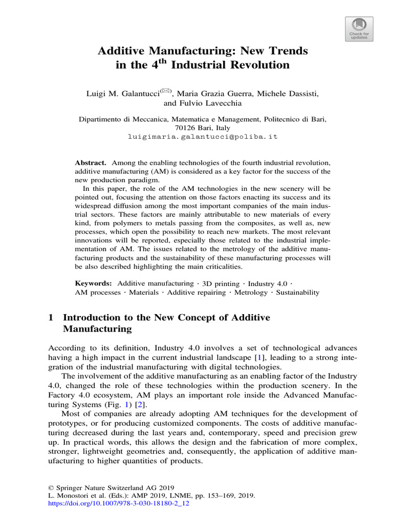 Additive Manufacturing New Trends in The 4 TH Industrial Revolution ...