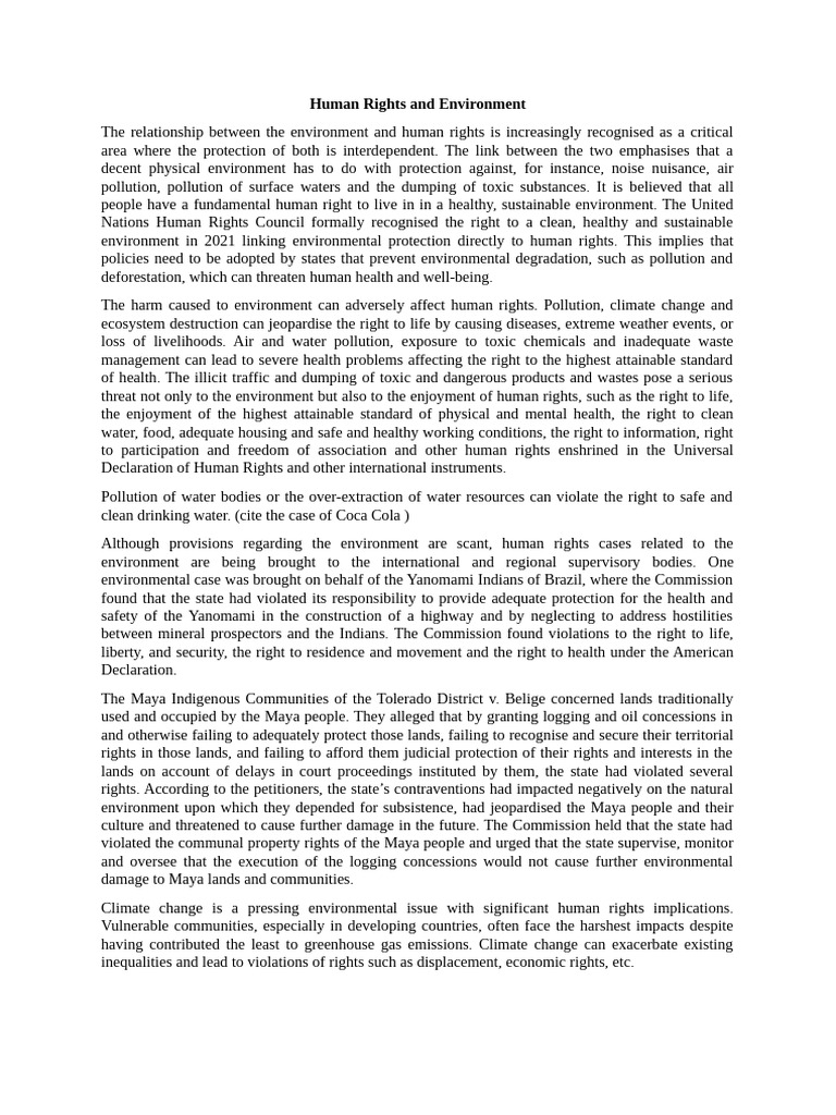 Human Rights and Environment | PDF | Pollution | Natural Environment