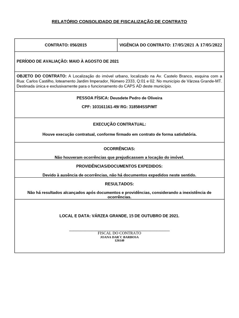 RELATÓRIO CONSOLIDADO FISCAL - MAIO À AGOSTO | PDF