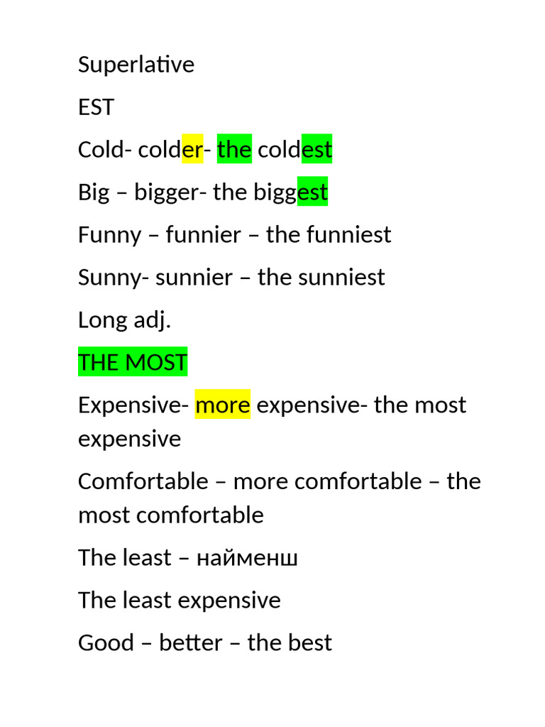 Comparative and Superlative Adjectives Guide | PDF