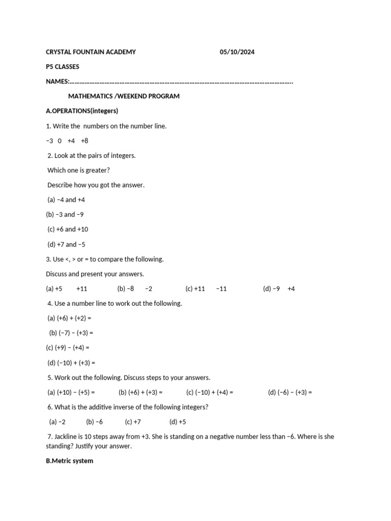 Weekend Math Program for P5 Students | PDF | Litre | Mathematics