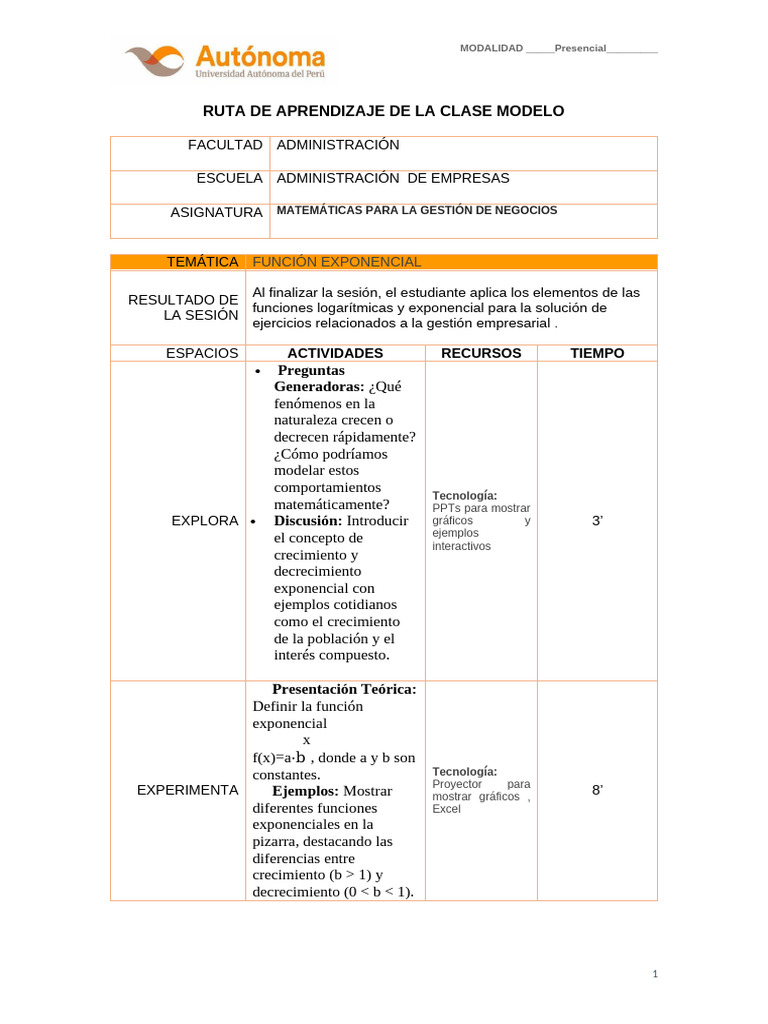 Ruta de Aprendizaje | PDF | Funcion exponencial