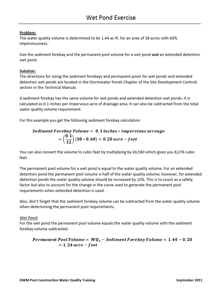 Wet Pond Sizing Guidelines for Water Quality | PDF | Volume | Pond