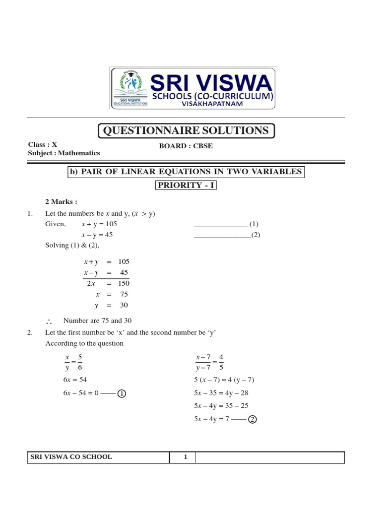 CBSE Class X Mathematics Answer Key | PDF | Mathematical Concepts | Algebra
