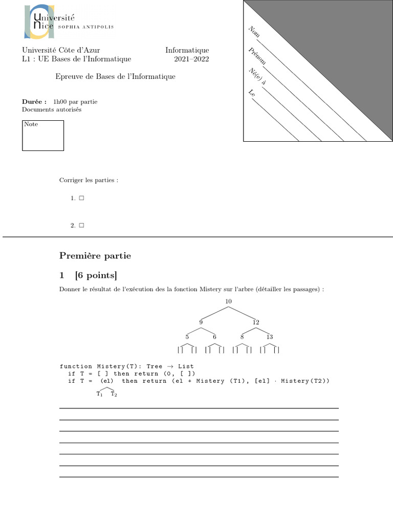 Épreuve de Bases de l'Informatique L1 | PDF | Logique mathématique ...