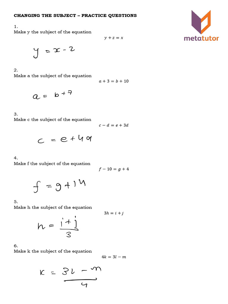 Algebra Subject Practice | PDF