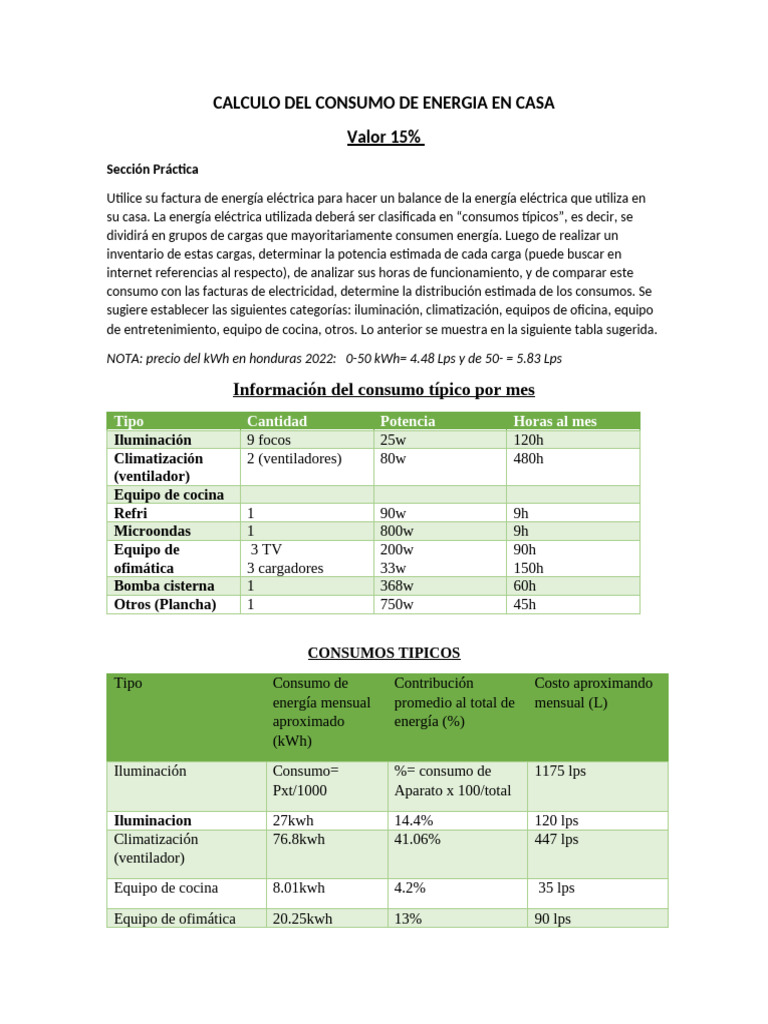 Calculo Del Consumo de Energia en Casa | PDF | Ingenieria Eléctrica ...