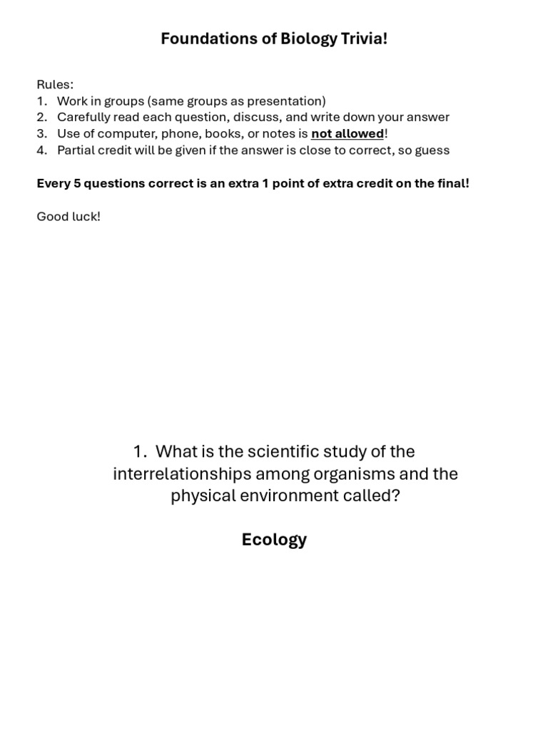 Final Trivia_KEY | PDF | Ecology | Food Web
