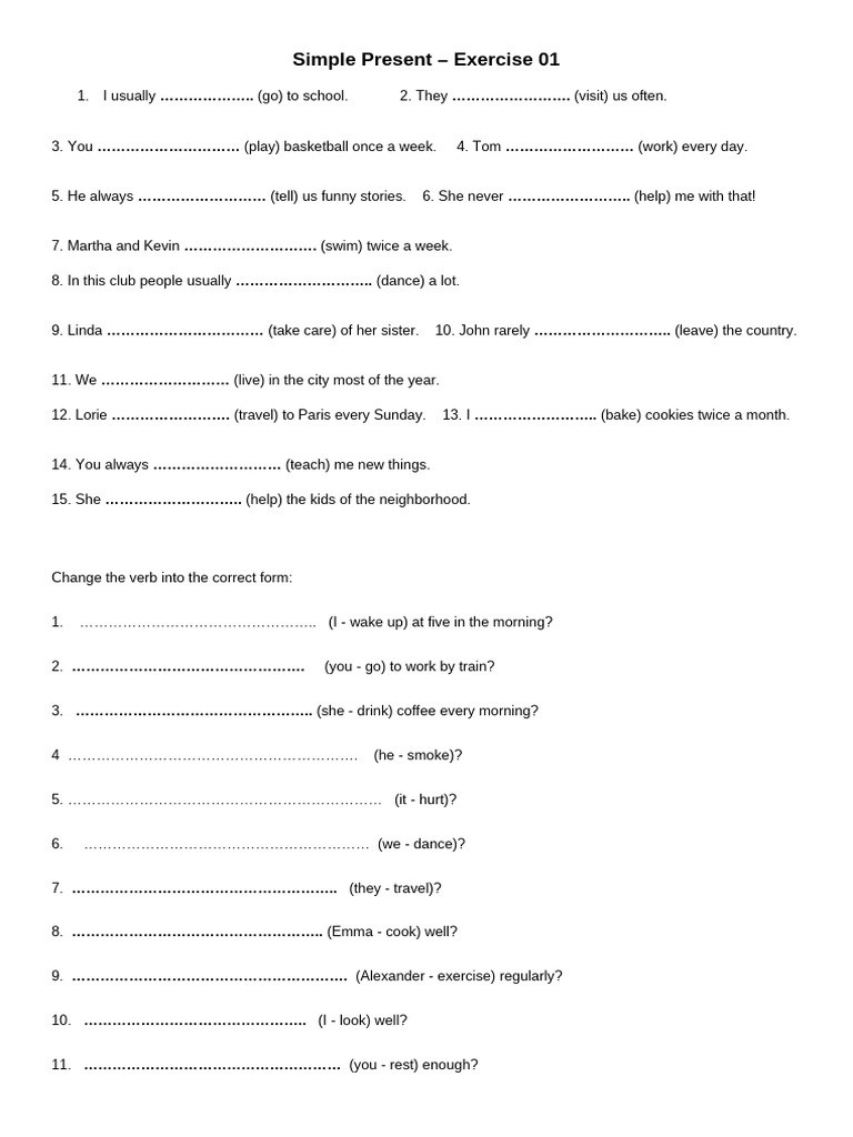 Simple Present Tense Exercises | PDF