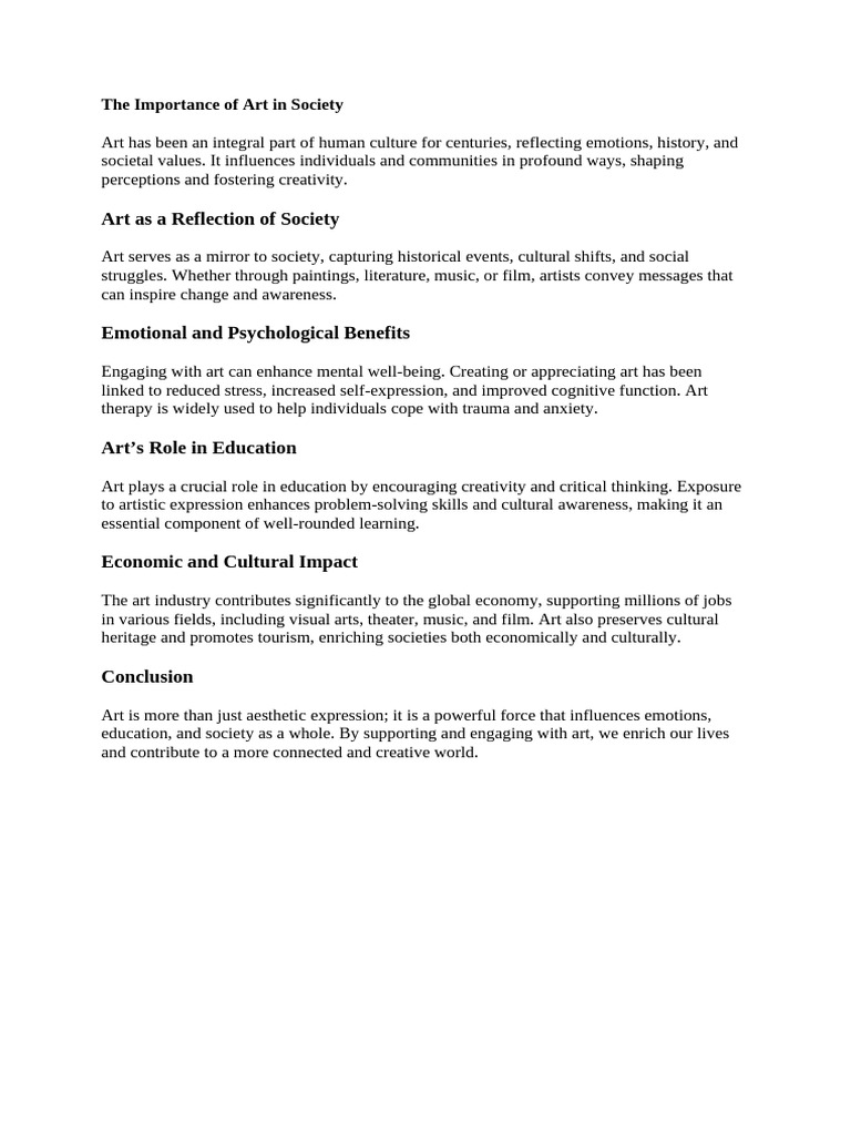 The Role of Art in Society and Culture | PDF