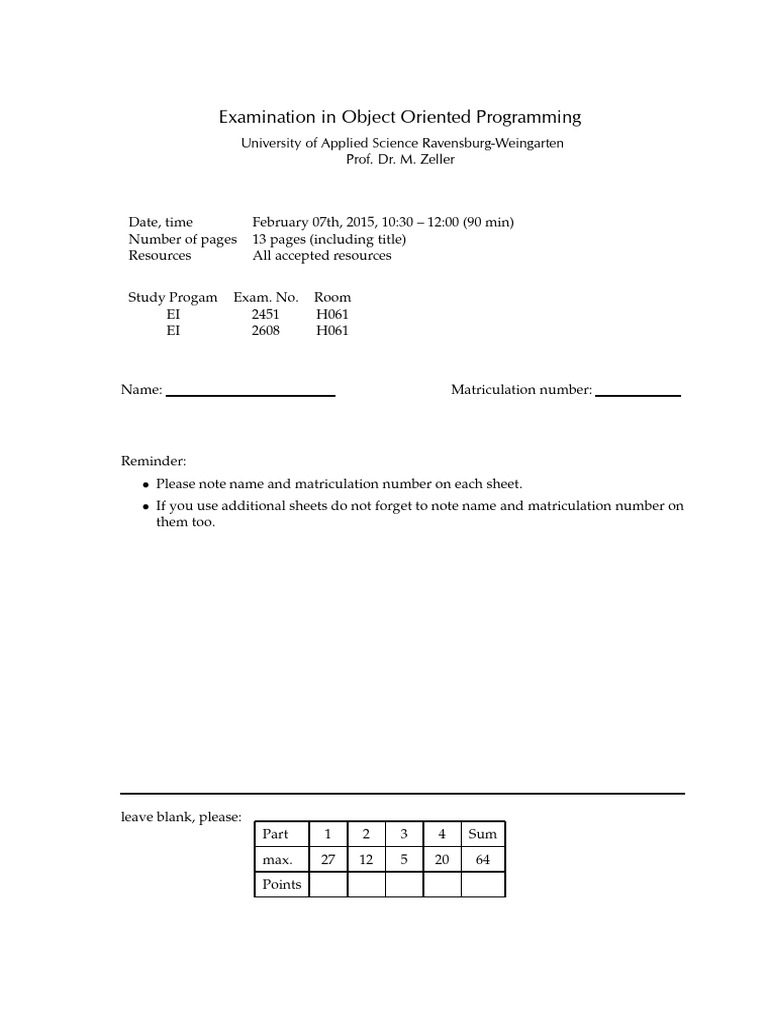 OOP Exam for University Students | PDF | Computer Science | Software ...