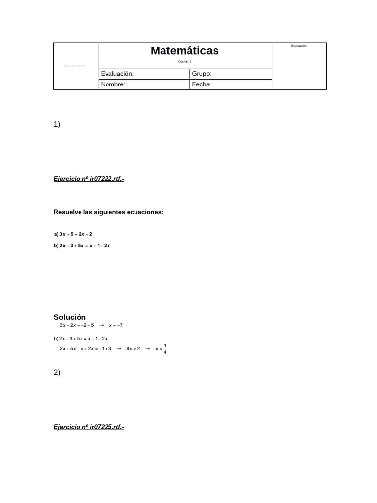 Ejercicios de matemáticas a resolver | PDF | Matemáticas | Ecuaciones