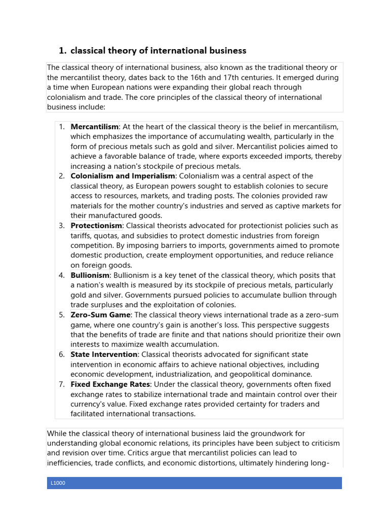 Classical International Business Theory | PDF | Tariff | Franchising