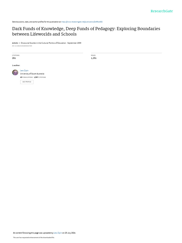 Dark Funds of Knowledge in Education | PDF | Curriculum | Exchange Value