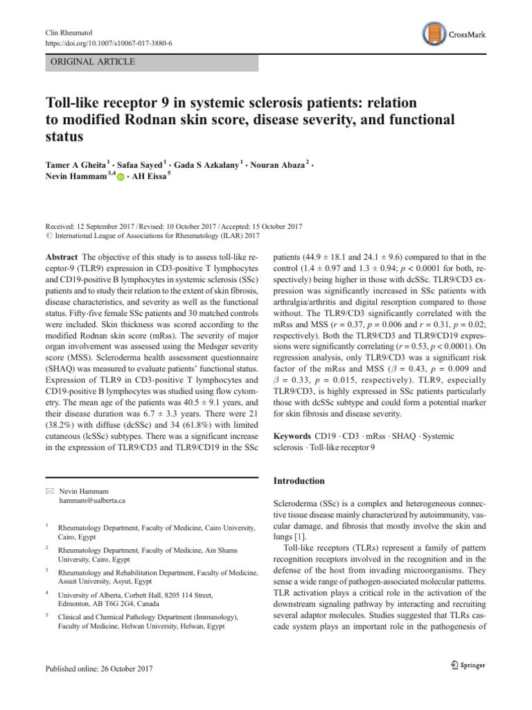 TLR9 Expression in Systemic Sclerosis | PDF | Cell Biology | Diseases ...