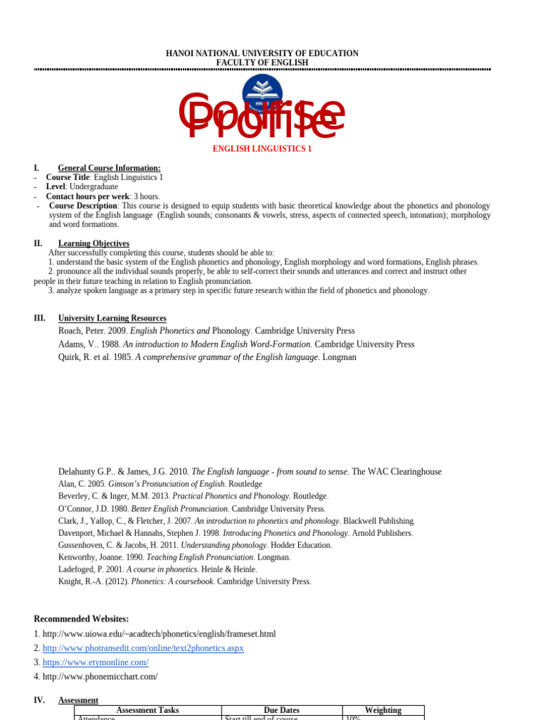Course Profile - English Linguistics 1 | PDF | Consonant | English Language