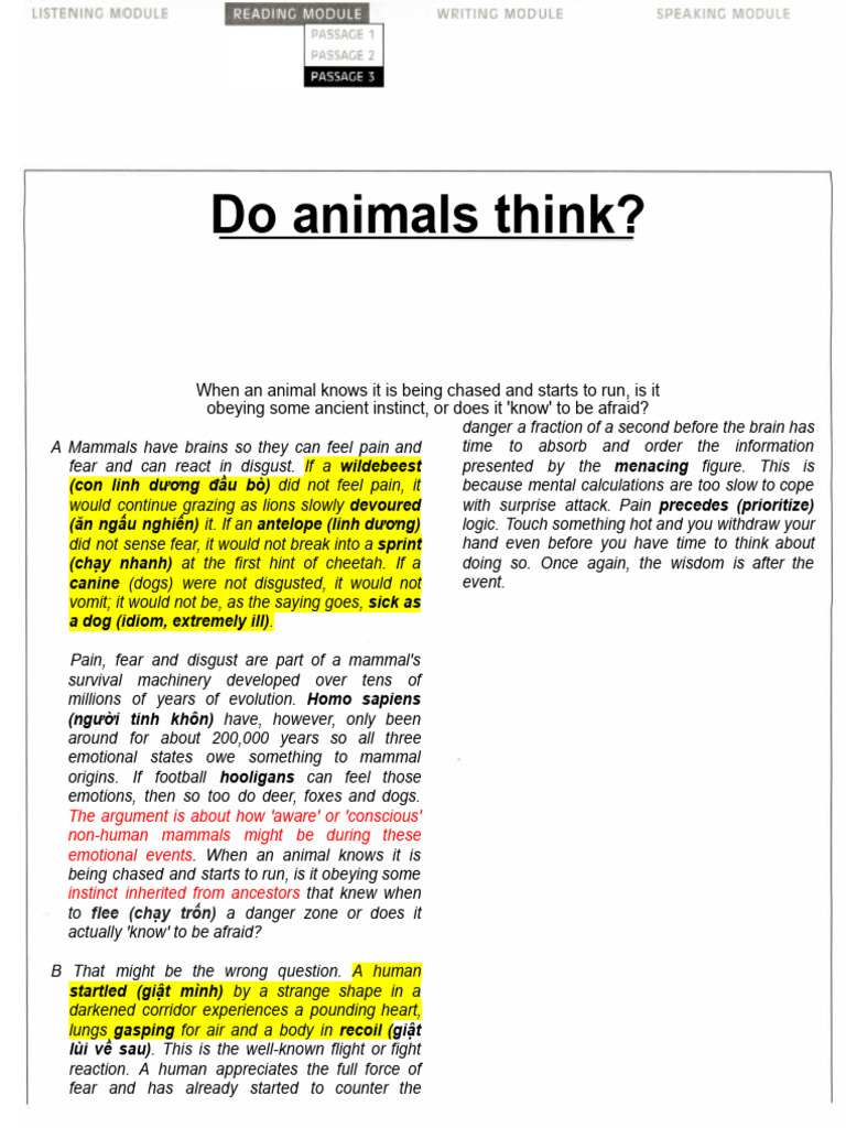 Do Animals Think? Exploring Animal Intelligence | PDF | Fear | Emotions