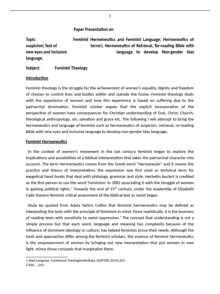 Feminist Hermeneutics in Theology | PDF | Gender Studies | Feminism