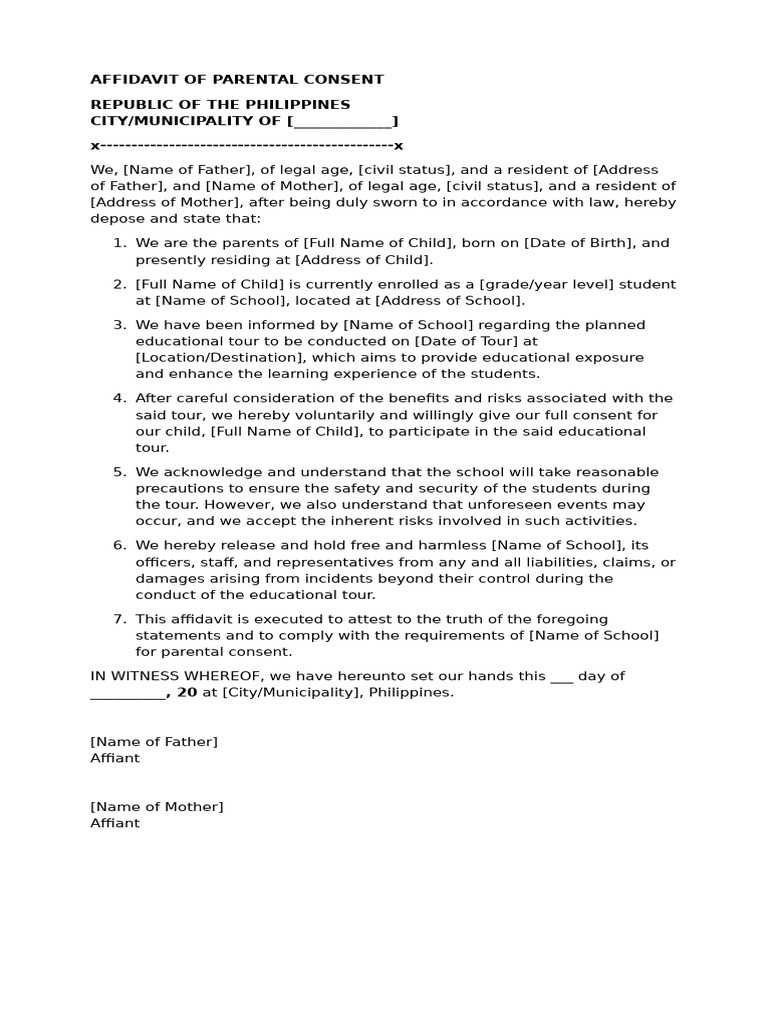 Parental Consent Affidavit Template | PDF | Affidavit | Justice