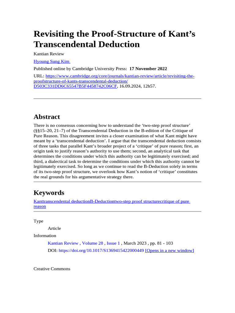 Hyoung Sung Kim-Two-Step-Proof | PDF | Immanuel Kant | A Priori And A ...