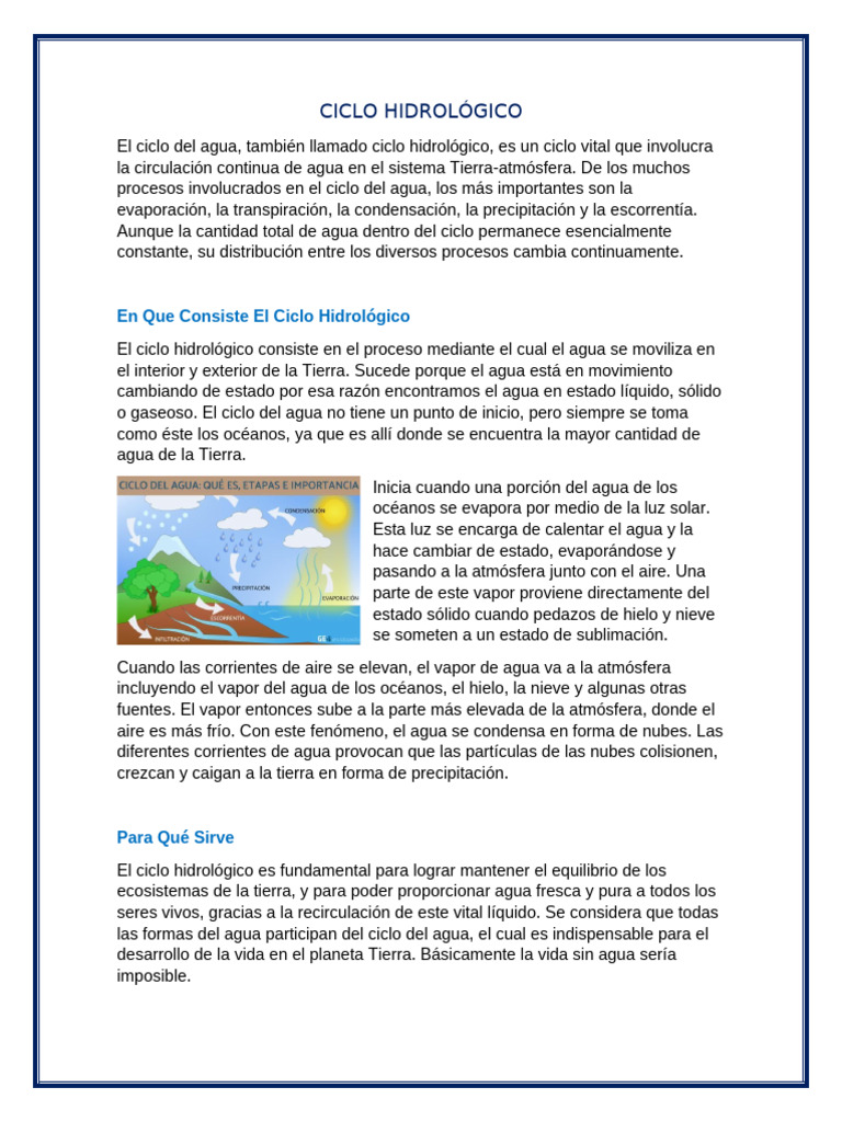 Ciclo Hidrológico: Proceso del Agua | PDF | Agua | El ciclo del agua