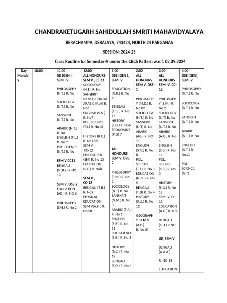 Semester V Class Routine 2024-25 | PDF | Liberal Arts Education