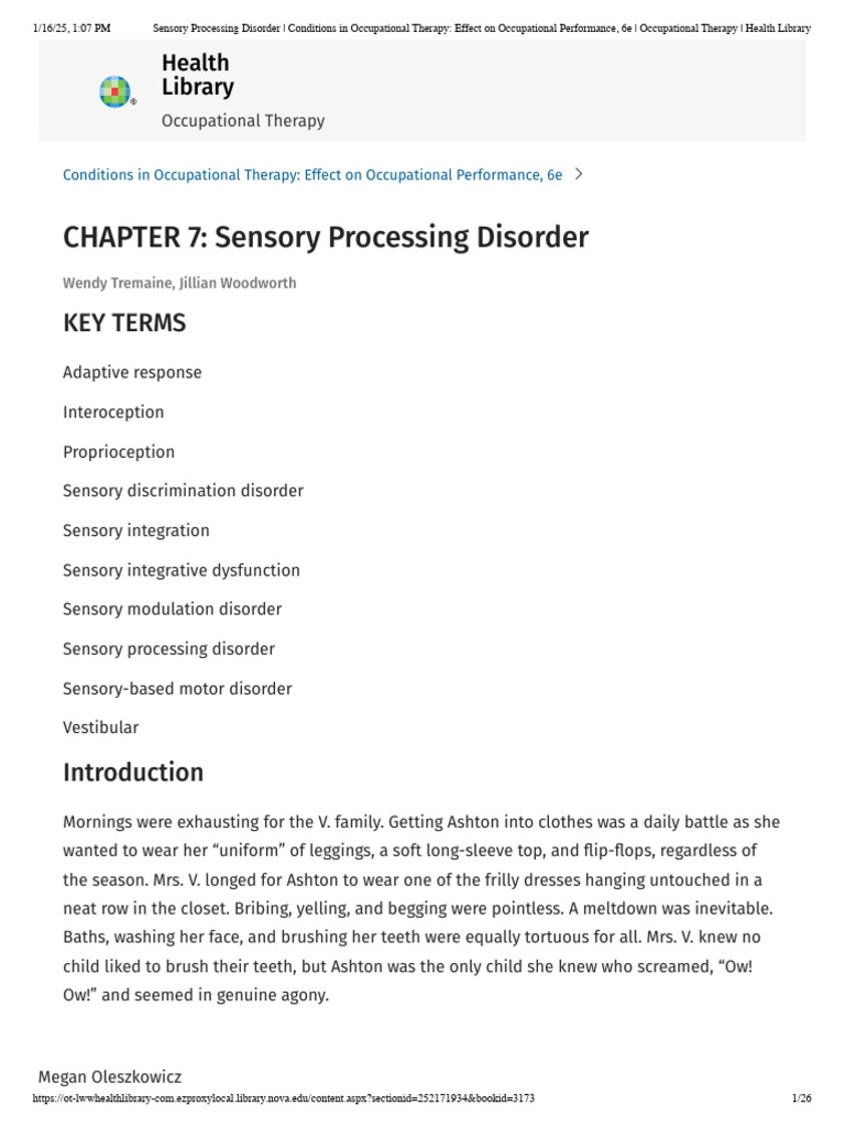 Ch 7 sensory processing disorder conditions in occupational therapy