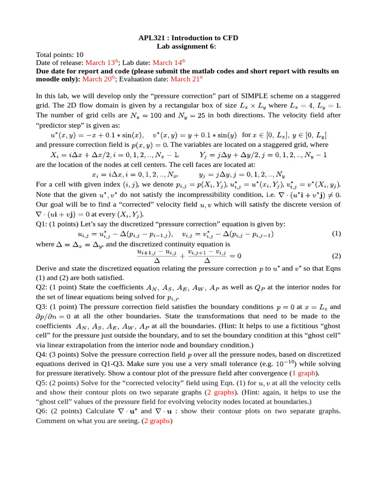CFD Lab: Pressure Correction in SIMPLE | PDF | Equations ...