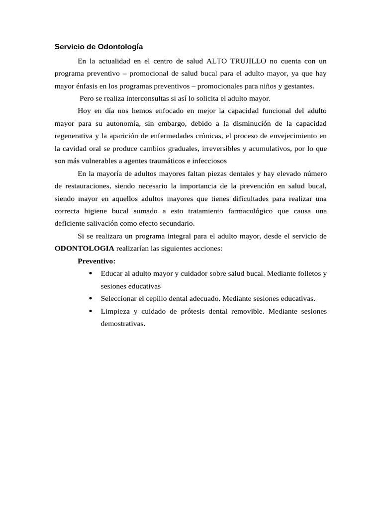 Programa Integral de Salud para Adultos Mayores | PDF | Odontología ...