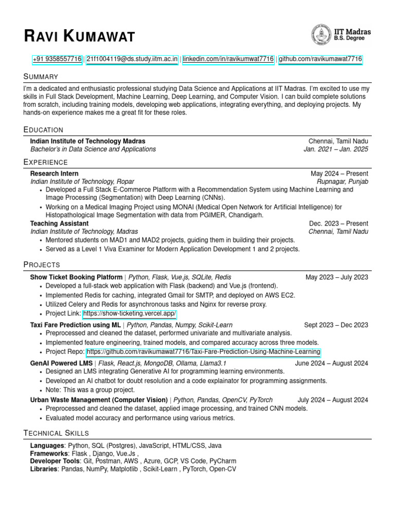 Data Science Student & Full Stack Developer | PDF | Software ...