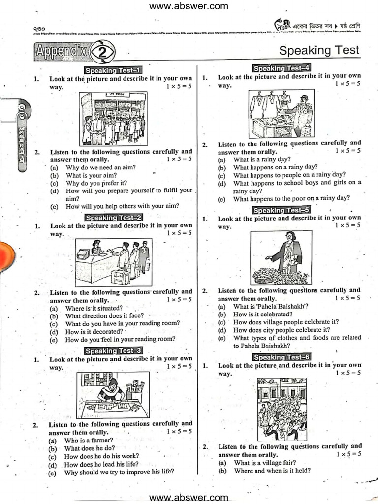Speaking Test - Class 6 English Guide | PDF