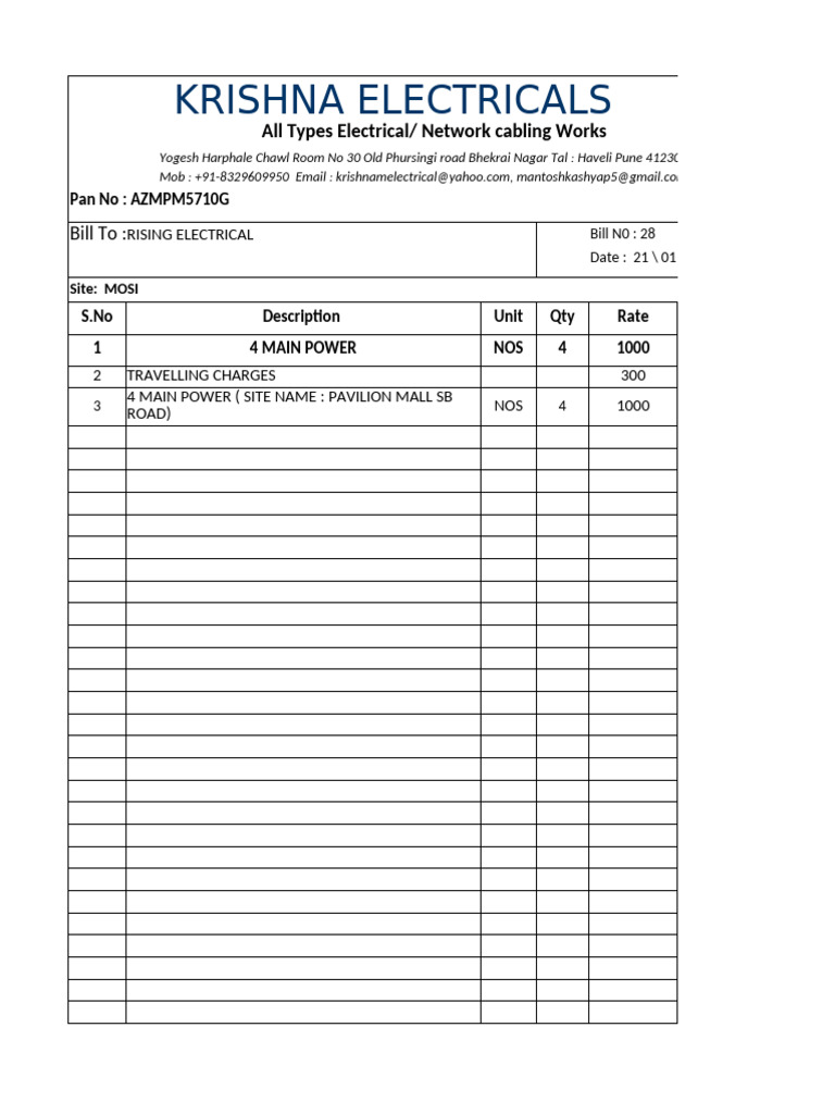 Electrical and Network Cabling Invoice | PDF