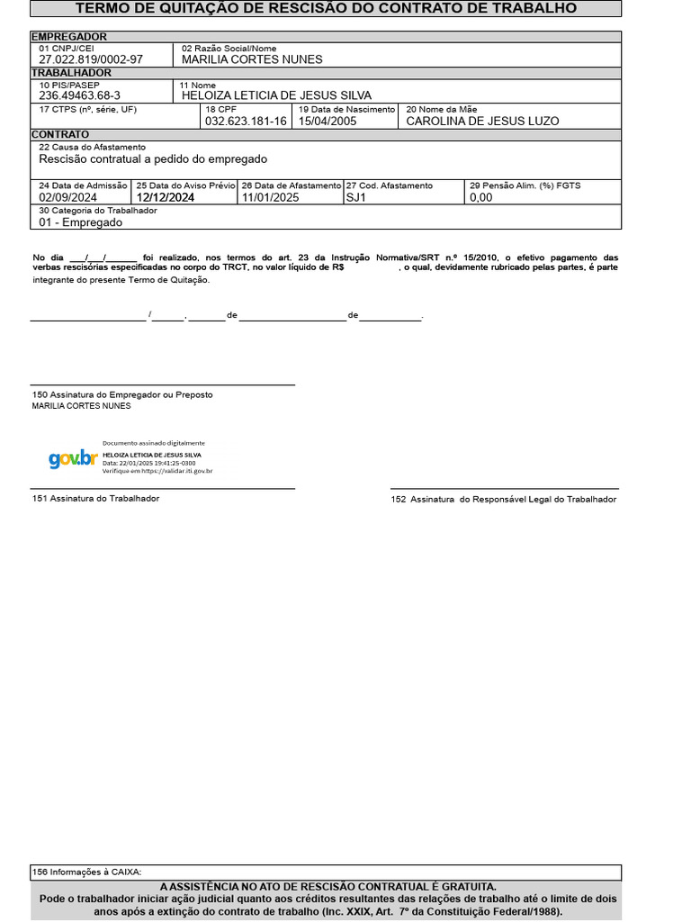 Termo de Quitação de Rescisão Trabalhista | PDF